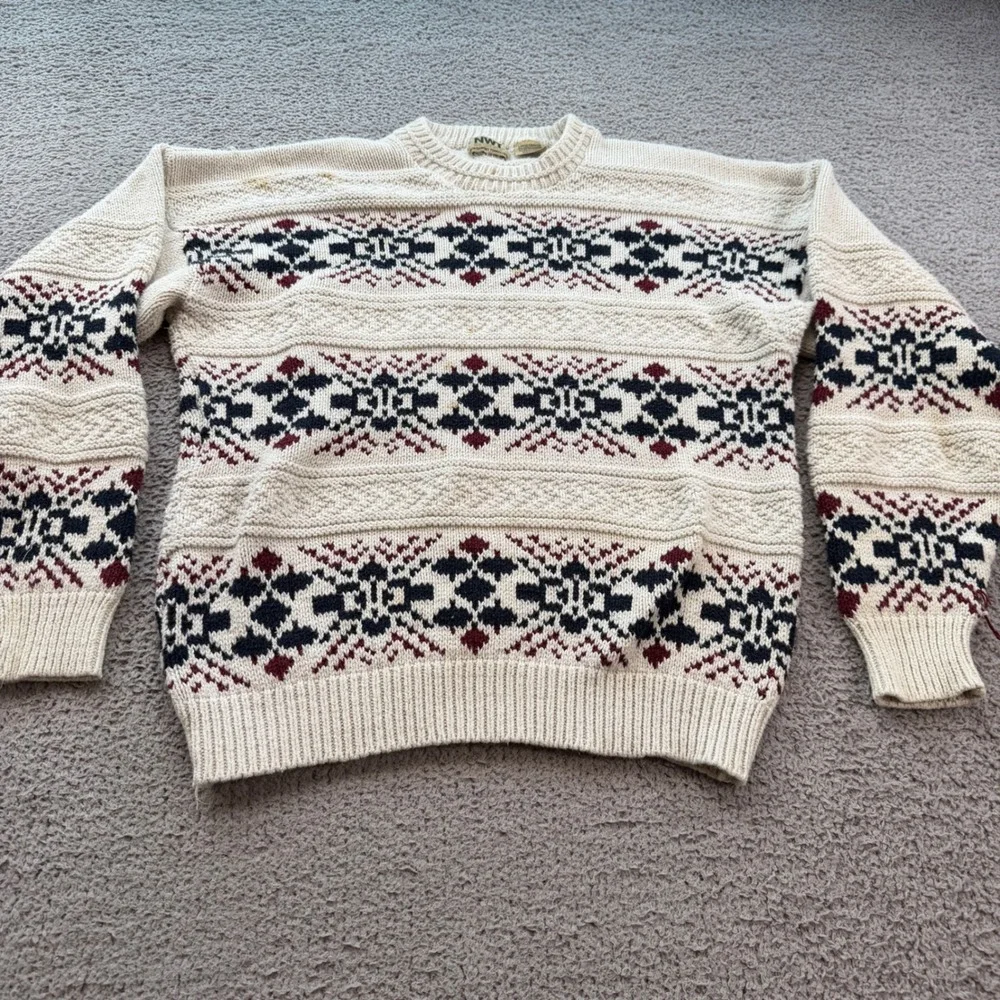 Vintage Northwest Territory Naturals Men L Fair Isle Knit Sweater Made in USA